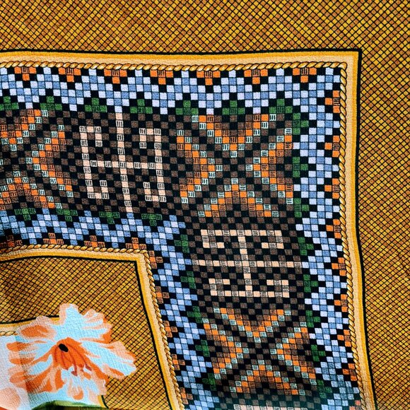 Christian Dior Vintage Silk Scarf – Floral Pattern with Geometric Border - Picture 11 of 12